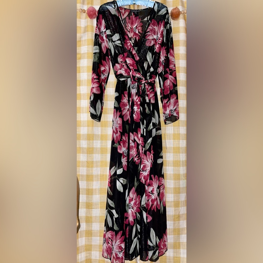 Alexa B 14W beautiful sheer black gown w strap to tie NWT